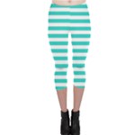 Horizontal Stripes - White and Turquoise Capri Leggings