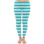 Horizontal Stripes - White and Turquoise Winter Leggings