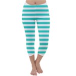 Horizontal Stripes - White and Turquoise Capri Winter Leggings