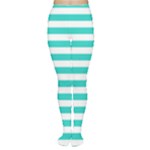 Horizontal Stripes - White and Turquoise Women s Tights