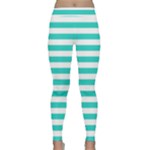 Horizontal Stripes - White and Turquoise Yoga Leggings