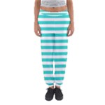 Horizontal Stripes - White and Turquoise Women s Jogger Sweatpants