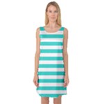 Horizontal Stripes - White and Turquoise Sleeveless Satin Nightdress
