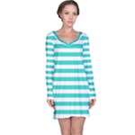 Horizontal Stripes - White and Turquoise Long Sleeve Nightdress