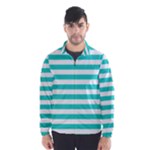 Horizontal Stripes - White and Turquoise Wind Breaker (Men)