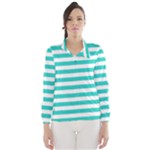 Horizontal Stripes - White and Turquoise Wind Breaker (Women)