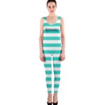 Horizontal Stripes - White and Turquoise OnePiece Catsuit