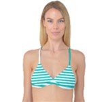 Horizontal Stripes - White and Turquoise Reversible Tri Bikini Top