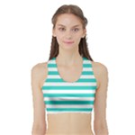 Horizontal Stripes - White and Turquoise Women s Sports Bra with Border