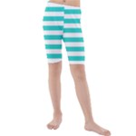 Horizontal Stripes - White and Turquoise Kid s Mid Length Swim Shorts