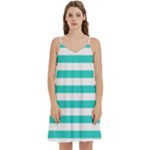 Horizontal Stripes - White and Turquoise Women s Reversible Sports Bra with Border