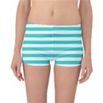 Horizontal Stripes - White and Turquoise Reversible Boyleg Bikini Bottoms