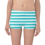 Horizontal Stripes - White and Turquoise Boyleg Bikini Bottoms