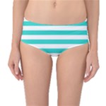 Horizontal Stripes - White and Turquoise Mid-Waist Bikini Bottoms
