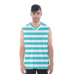 Horizontal Stripes - White and Turquoise Men s Basketball Tank Top