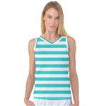 Horizontal Stripes - White and Turquoise Women s Basketball Tank Top