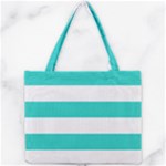 Horizontal Stripes - White and Turquoise Mini Tote Bag