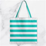 Horizontal Stripes - White and Turquoise Zipper Grocery Tote Bag