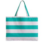 Horizontal Stripes - White and Turquoise Zipper Mini Tote Bag