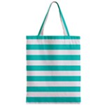 Horizontal Stripes - White and Turquoise Zipper Classic Tote Bag