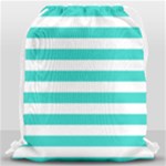 Horizontal Stripes - White and Turquoise Drawstring Bag (Large)