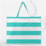 Horizontal Stripes - White and Turquoise Zipper Large Tote Bag