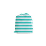 Horizontal Stripes - White and Turquoise Drawstring Pouch (XS)