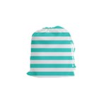 Horizontal Stripes - White and Turquoise Drawstring Pouch (S)