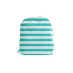 Horizontal Stripes - White and Turquoise Drawstring Pouch (M)