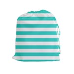 Horizontal Stripes - White and Turquoise Drawstring Pouch (XL)