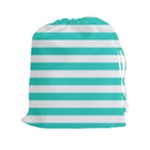 Horizontal Stripes - White and Turquoise Drawstring Pouch (XXl)