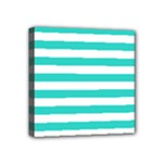 Horizontal Stripes - White and Turquoise Mini Canvas 4  x 4  (Stretched)