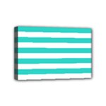 Horizontal Stripes - White and Turquoise Mini Canvas 6  x 4  (Stretched)
