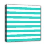 Horizontal Stripes - White and Turquoise Mini Canvas 8  x 8  (Stretched)