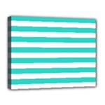 Horizontal Stripes - White and Turquoise Canvas 14  x 11  (Stretched)