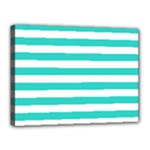 Horizontal Stripes - White and Turquoise Canvas 16  x 12  (Stretched)