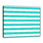 Horizontal Stripes - White and Turquoise Canvas 20  x 16  (Stretched)