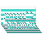 Horizontal Stripes - White and Turquoise Happy Birthday 3D Greeting Card (8x4)