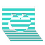 Horizontal Stripes - White and Turquoise Heart 3D Greeting Card (7x5)