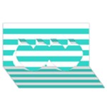 Horizontal Stripes - White and Turquoise Twin Hearts 3D Greeting Card (8x4)