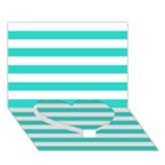 Horizontal Stripes - White and Turquoise Heart Bottom 3D Greeting Card (7x5)