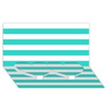 Horizontal Stripes - White and Turquoise Twin Heart Bottom 3D Greeting Card (8x4)