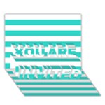 Horizontal Stripes - White and Turquoise YOU ARE INVITED 3D Greeting Card (7x5)