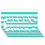 Horizontal Stripes - White and Turquoise Merry Xmas 3D Greeting Card (8x4)