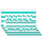 Horizontal Stripes - White and Turquoise Happy New Year 3D Greeting Card (8x4)