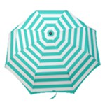 Horizontal Stripes - White and Turquoise Folding Umbrella