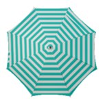 Horizontal Stripes - White and Turquoise Golf Umbrella
