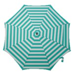Horizontal Stripes - White and Turquoise Hook Handle Umbrella (Medium)
