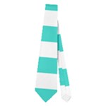 Horizontal Stripes - White and Turquoise Necktie (Two Side)