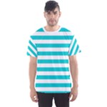 Horizontal Stripes - White and Cyan Men s Sport Mesh Tee